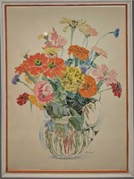 Vintage Framed Arthur Cady Country Bouquet Print