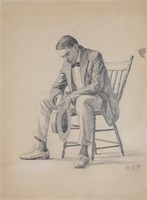 Attributed to A.B. Frost Pencil Drawing Seated Man