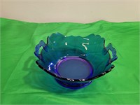 Vtg L.E. Smith Cobalt Blue Serving Bowl w/ Handles