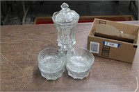 Four Dessert Bowls & Tall Glass Covered Candy Dish