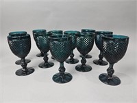 Diamond Point Teal Water Goblets