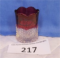 Small Ruby Tinted Crystal Toothpick Holder
