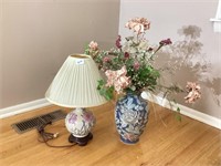 Chinoiserie vase and lamp  lamp 18.5in.