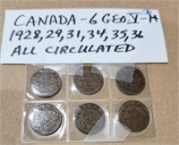 Canada-6 GEO 5 1cent coins, 1928, 1929,
