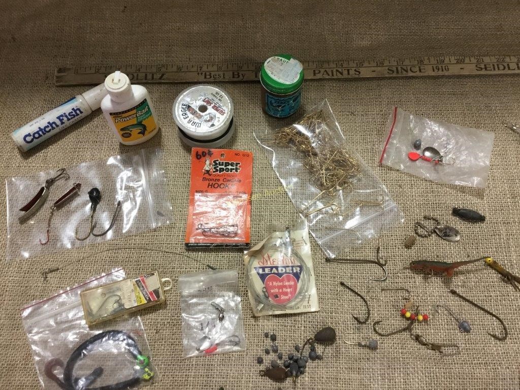 Hooks, weights, fishing lines, etc