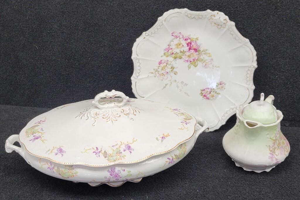 W.H. Grindley Covered Dish Hand Painted &
