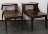 Pair Vtg. Stair-Step End Tables w Leather Inserts