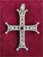 Sterling silver cross pendant red stone