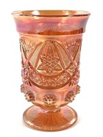 Footed Marigold Carnival Glass Vase Curved Star