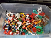 Tote of holiday ornaments, miniatures