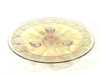 Carnival Glass Cake Plate Embossed Floral Edge