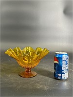 BISCHOFF GLASS AMBER CRACKLE RUFFLED COMPOTE