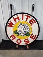 Porc. White Rose Sign In Hanger  with Station Pole