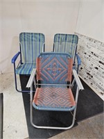 Vintage Metal Macrame Lawn Chair & 2 Beach Chairs