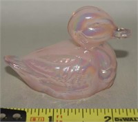 Fenton Iridized Pink Art Glass Duck Duckling Fig