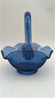 Fenton ? Blue Glass Ribbed Basket