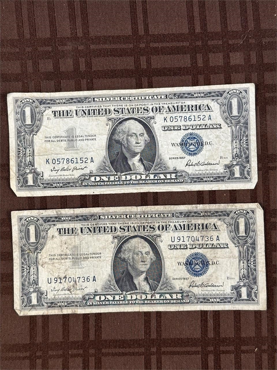 Silver Certificate $1 Bill Pair 1957