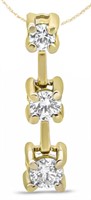 14k Gold Round .75ct Diamond Three-stone Necklace
