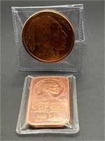 Solid Copper Coin and Bar