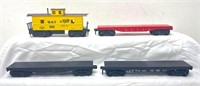 Three Kusan Model Trains flat cars one MKT caboose