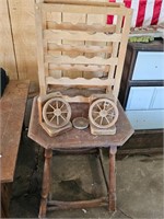 End table, wine rack and bookends