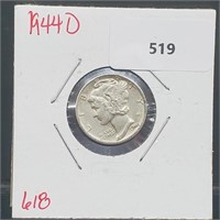 1944-D 90% Silver Mercury Dime 10 Cents