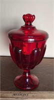 GLASS CANDY DISH W/LID-RED