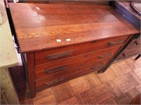 Vintage oak three-drawer dresser, 40" long x 32"