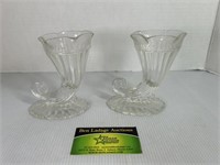 Pair of Horn Glass Candle Holders