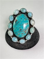 Xtra Lg Sterling Turq/Larimar Statement Ring 30 Gr