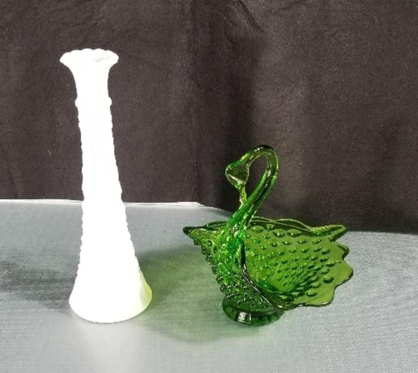 Hobnail Green Glass Swan Vintage Candy