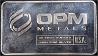 (1) 10 OZ .999 SILVER OPM METALS BAR