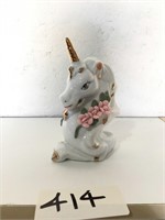 White Ceramic Unicorn Figurine With Gold Alicorn
