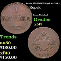 Russia 1835???? Kopek C# 138.1 Grades xf+