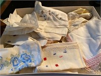 Box of vintage hankies and napkins
