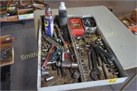 MISC. SOCKETS, NUTS, BOLTS, CRESCENT WRENCH