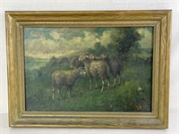 M. Grisson Sheep Scene Oil on Canvas