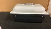 Vintage Enamelware Large Roasting Pan Black And