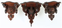 Three Walnut Victorian Shelves w/ Carved Lions