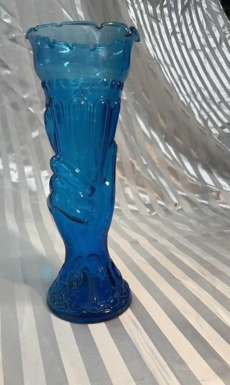 Antique Tall Blue Hand Vase Depicting Statue Of