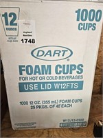 Box of 1000 12oz Foam Cups