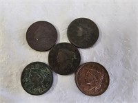 5 Large One Cent Coins