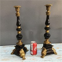 Claw foot brass & ceramic candle sticks