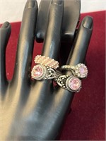 4 Pink Rhinestone Silver Toned Rings
