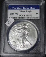 2014 W PCGS MS70 SILVER EAGLE