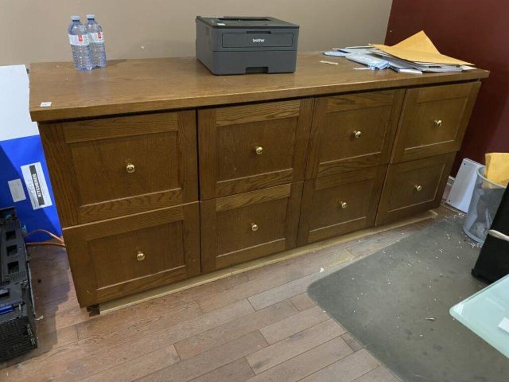 WOOD CABINET WITH 8 DRAWERS APPROX 77" X 26" X