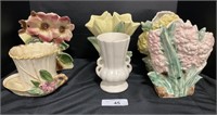 Art Deco McCoy Floral Pottery Vases, Planter.