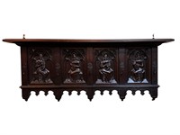 5 Hook, Wood Carved Gothic Wall Shelf, Plate Rack