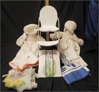 Doll Chair,  2 Rag Dolls 3 Towels,  Picture