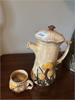 Vintage Ceramic Hand Painted Mushroom Pitcher/Cup
